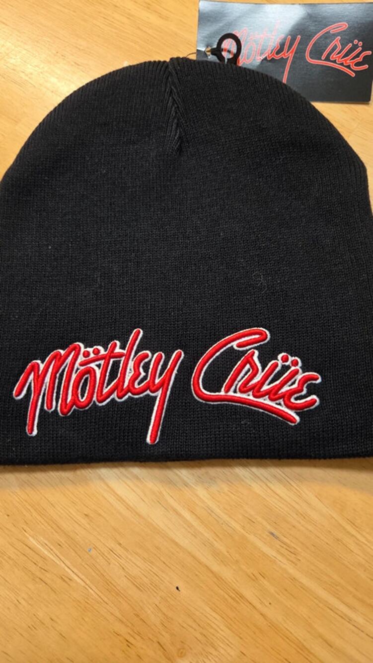 Mötley Crüe Beanie Hat Black Red White Logo NWT Official Global Merch Rock Off